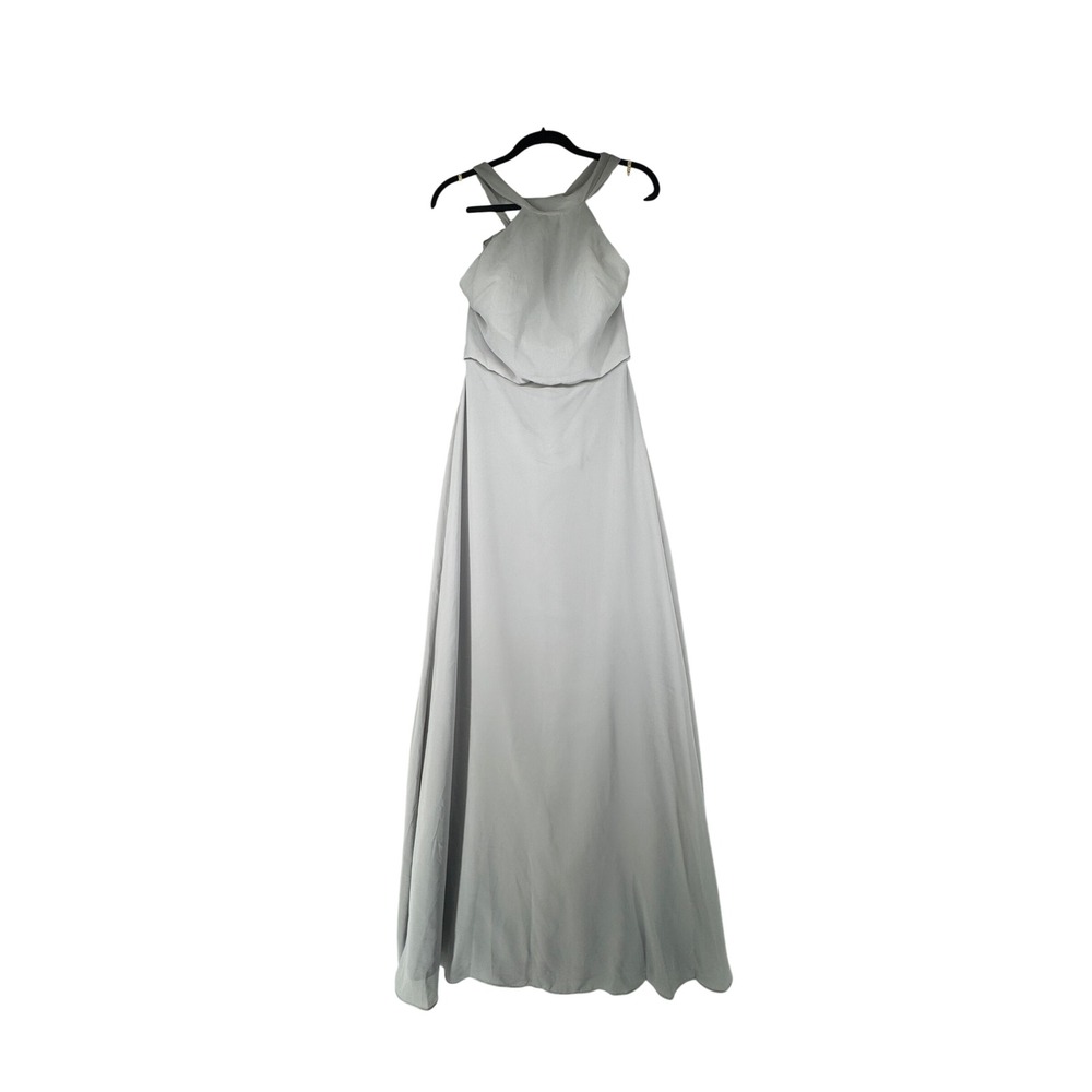 Jenny Yoo Dress‎ Womens Size 2 Brett Mineral Luxe Chiffon Halter Maxi Bridesmaid